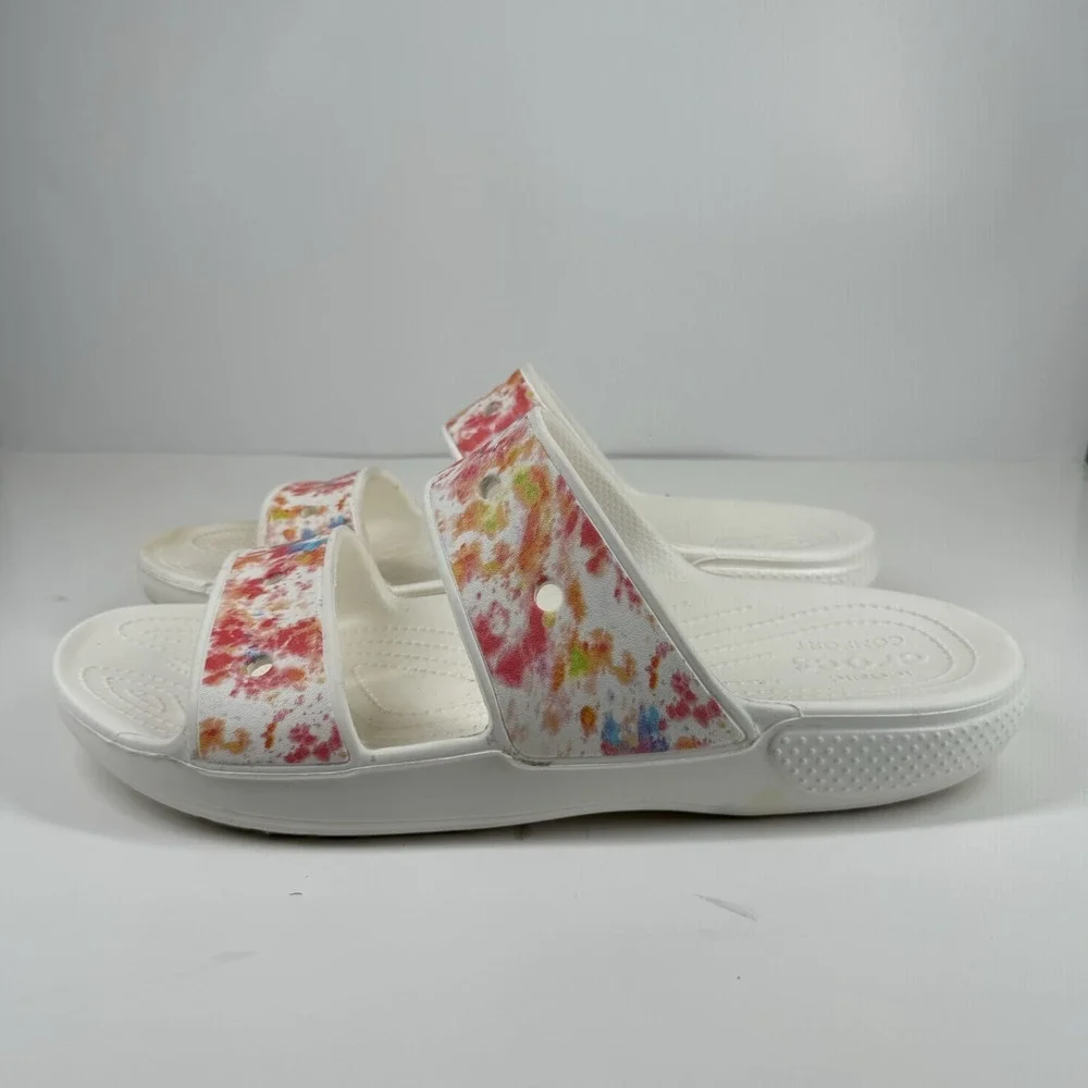 Crocs Classic Tie-Dye Graphic Men's‎ US 12 Multi/White Summer Slip-On Sandals